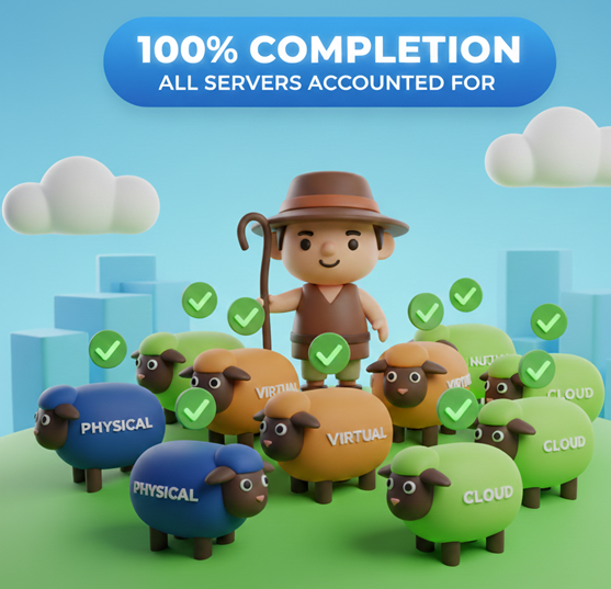 100% Server Completion - All physical, virtual, and cloud servers accounted for